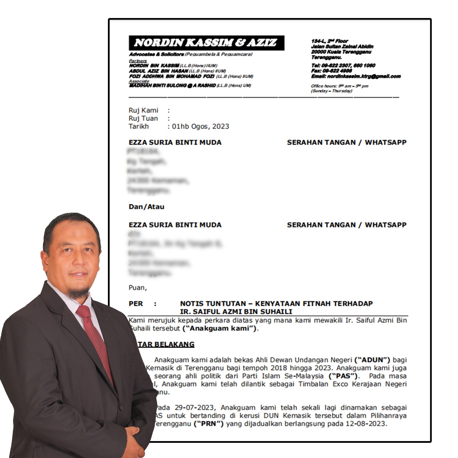 Calon PAS Kemasik Hantar Notis Tuntut Pengfitnah Minta Maaf