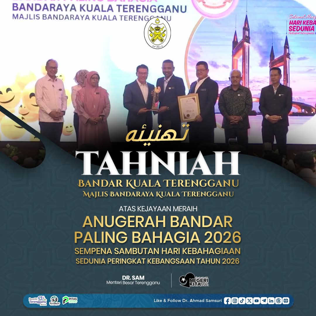 Tiga Bandar di Terengganu Tersenarai Antara 10 Bandar Paling Bahagia